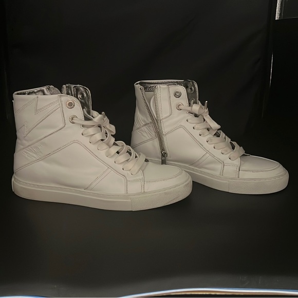 COPY - ZADIG & VOLTAIRE ZIPPERED HIGH TOPS.  WHITE size 39 Euro - Picture 1 of 6